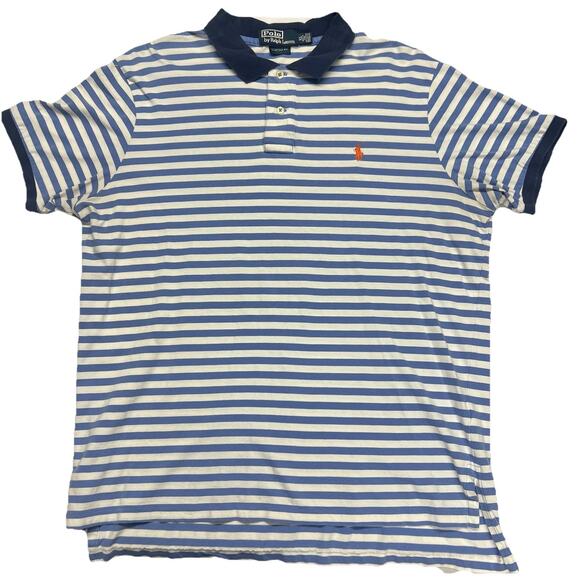 Ralph Lauren Other - Polo Ralph Lauren Mens XL Short Sleeve Polo Shirt Blue Stripe Orange Logo Preppy